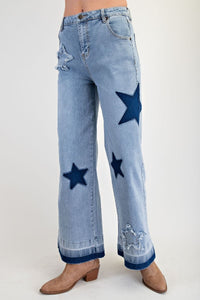 Easel Washed Star Patch Denim Pants