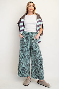 Easel Animal Print Mineral Washed Terry Knit Pants