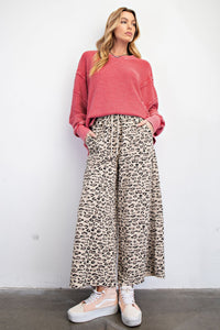 Easel Animal Print Mineral Washed Terry Knit Pants