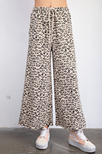 Easel Animal Print Mineral Washed Terry Knit Pants