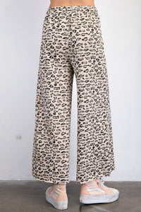Easel Animal Print Mineral Washed Terry Knit Pants