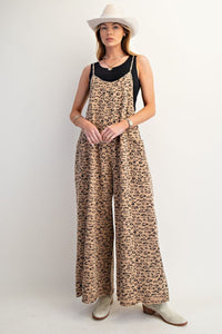 Easel Animal Printed Washed Terry Jumpsuit