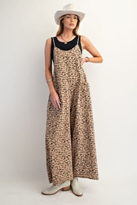 Easel Animal Printed Washed Terry Jumpsuit