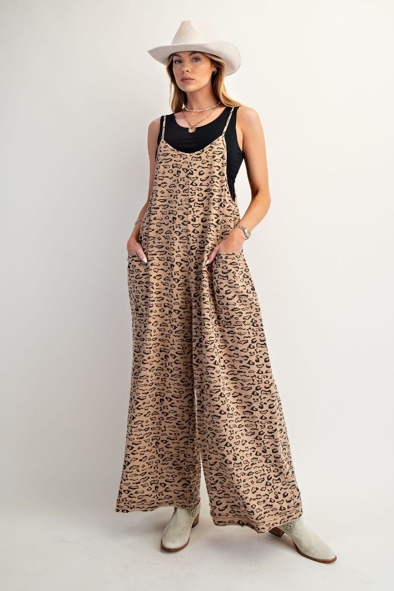 Easel Animal Printed Washed Terry Jumpsuit