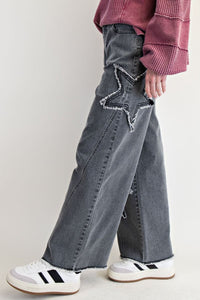 Easel Star Patch Detailing Washed Stretch Denim Pants