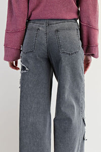 Easel Star Patch Detailing Washed Stretch Denim Pants