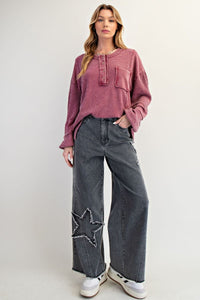 Easel Star Patch Detailing Washed Stretch Denim Pants