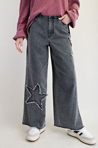 Easel Star Patch Detailing Washed Stretch Denim Pants