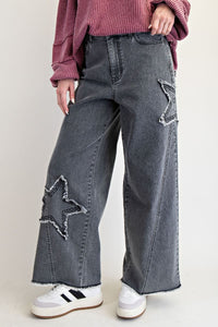Easel Star Patch Detailing Washed Stretch Denim Pants