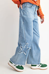 Easel Star Patch Detailing Washed Stretch Denim Pants