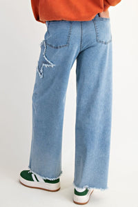 Easel Star Patch Detailing Washed Stretch Denim Pants