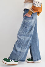 Load image into Gallery viewer, Easel Patchwork Printed Washed Denim Pants
