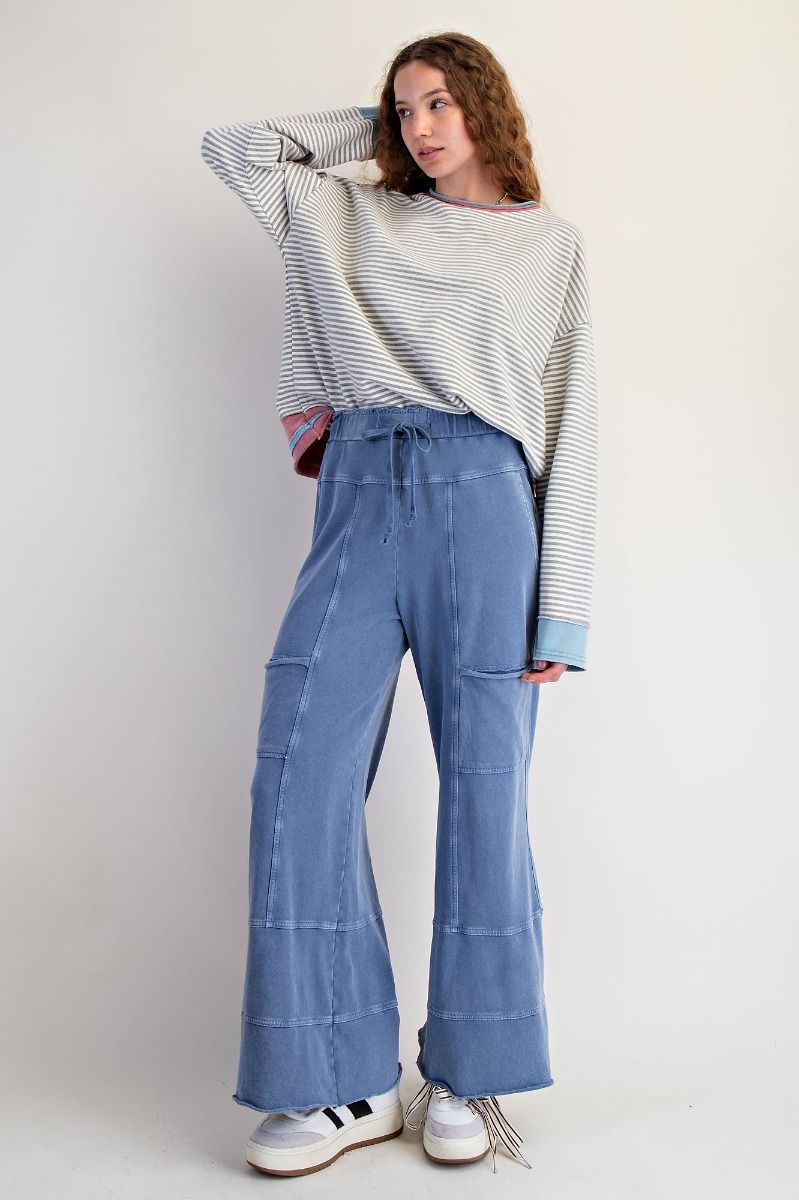 Easel Washed Wide Leg Terry Pants