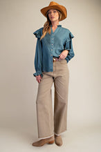 Load image into Gallery viewer, Easel Self Fray Bottom Washed Stretch Twill Pants
