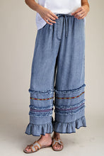 Load image into Gallery viewer, Easel Ruffle Bottom Stone Washed Chambray Pants
