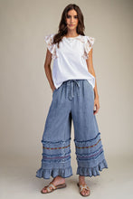 Load image into Gallery viewer, Easel Ruffle Bottom Stone Washed Chambray Pants
