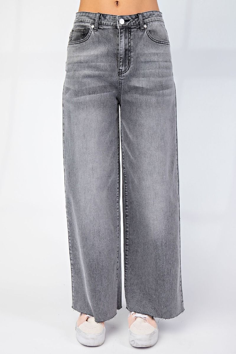 Women's Embroidered Bell Bottom Jeans - Stretch Flared Denim Pants In Washed Grey (Size 12)