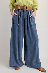 Easel Washed Chambray Palazzo Pants