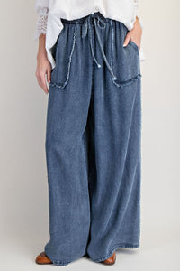 Easel Washed Chambray Palazzo Pants