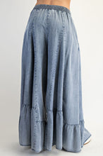 Load image into Gallery viewer, Easel Ruffle Bottom Hem Washed Denim Palazzo Pants
