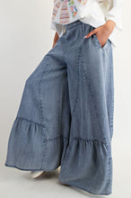 Load image into Gallery viewer, Easel Ruffle Bottom Hem Washed Denim Palazzo Pants
