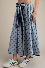 Load image into Gallery viewer, Easel Tie Waisted Polka Dot Linen Flare Maxi Skirt
