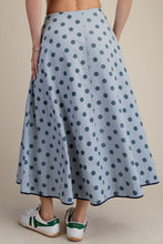 Load image into Gallery viewer, Easel Tie Waisted Polka Dot Linen Flare Maxi Skirt
