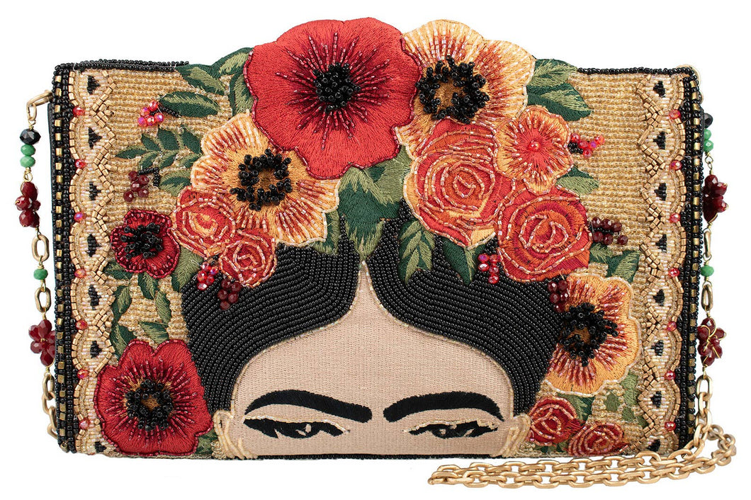 Mary Frances Icon Frida Kahlo with Flower Headpiece Crossbody Handbag