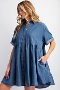 Load image into Gallery viewer, Easel Be Mine Denim Mini Shirt Dress
