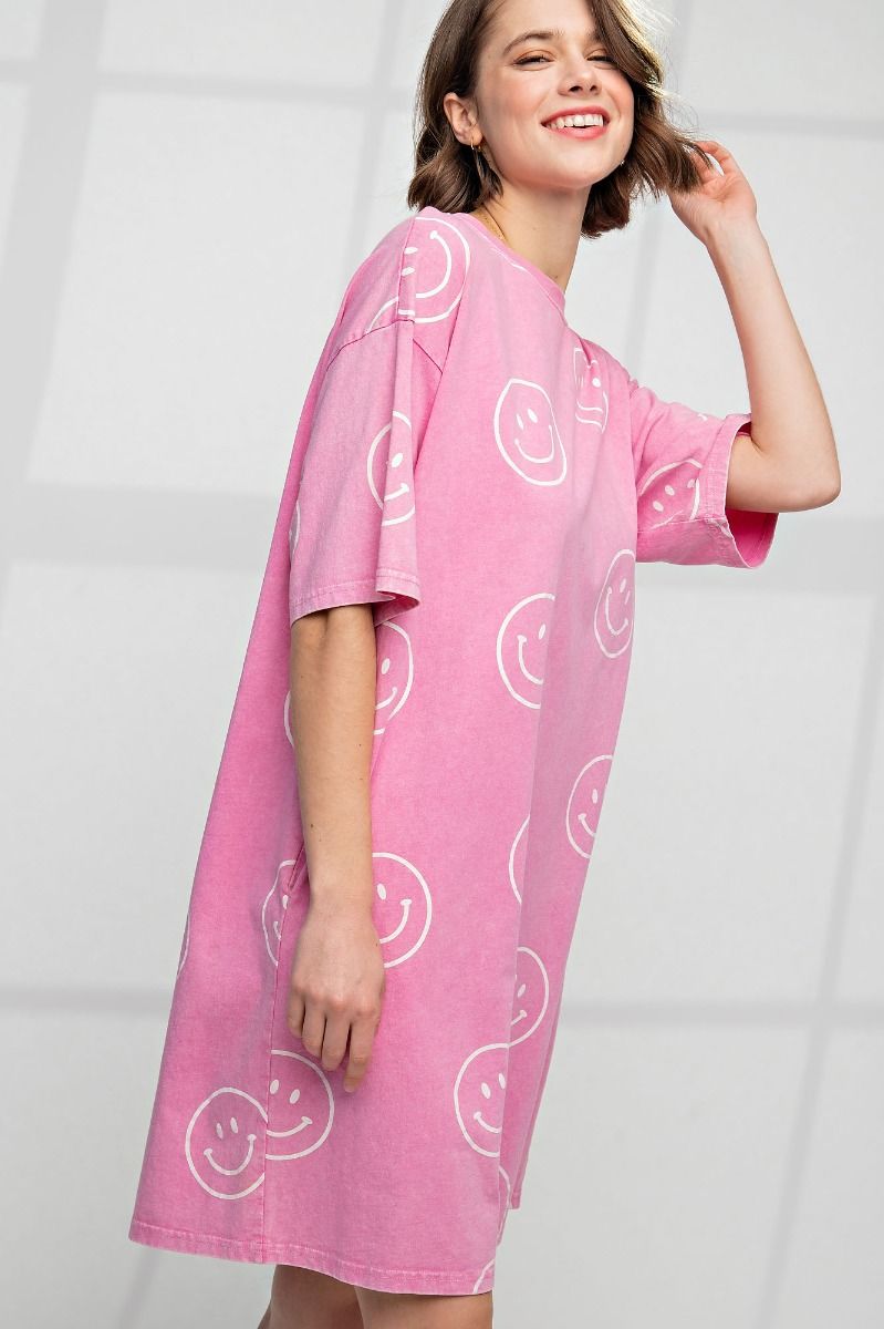 pink smiley face dress Lola and The Boys Pinkie Happy Emoji Dress