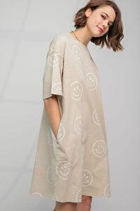 Easel Washed Terry Smiley Face Dress