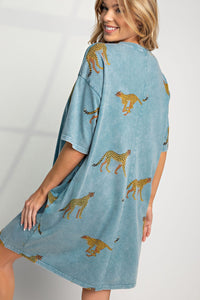 Easel Mineral Wash Cheetah Print TShirt Dress