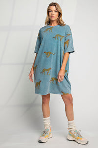 Easel Mineral Wash Cheetah Print TShirt Dress