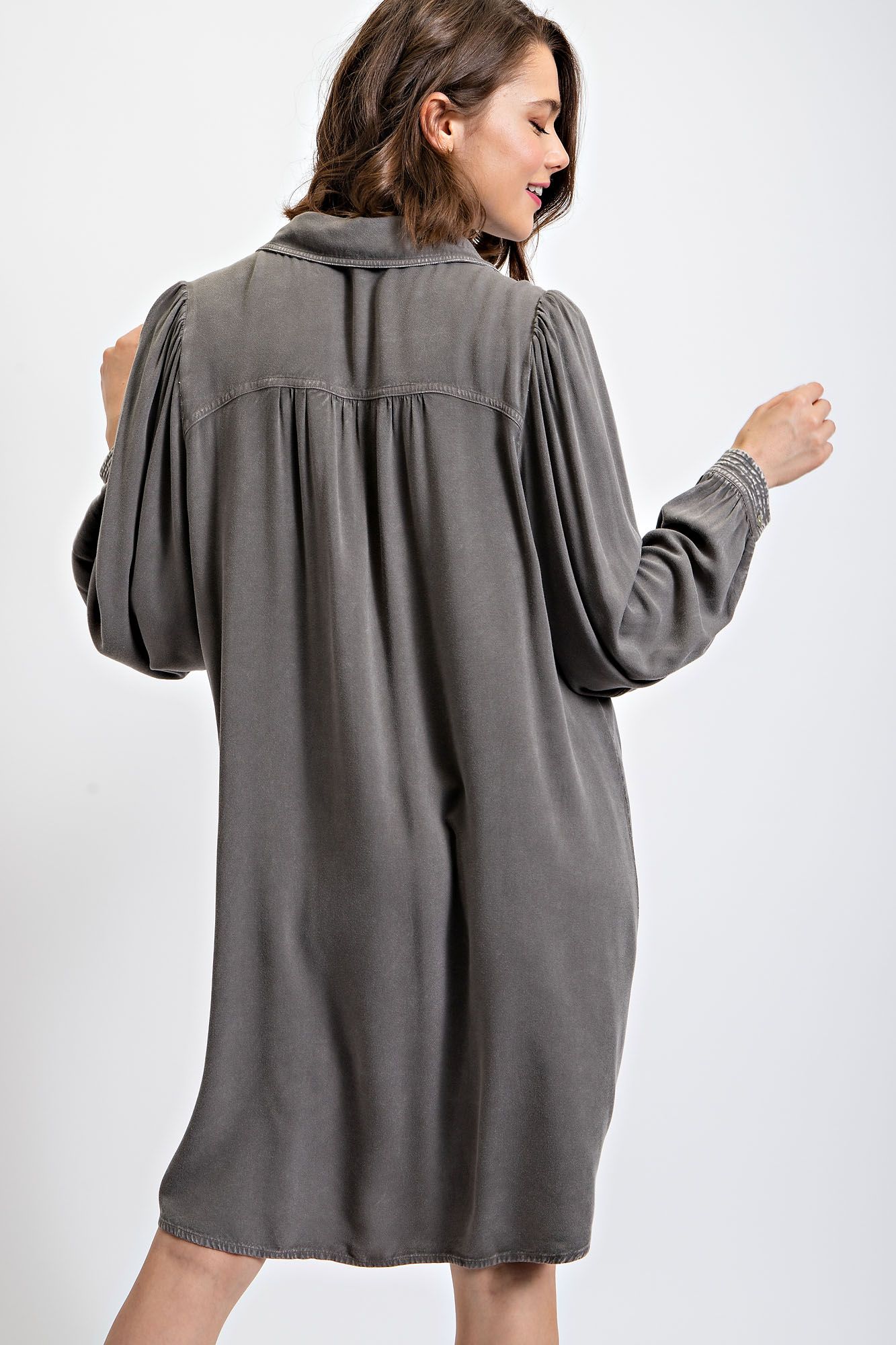 easel shirt dress Easel Printed Washed Twill Shirt Dress