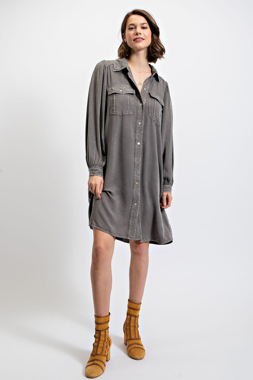 Easel Button Down Wash Shirt Dress