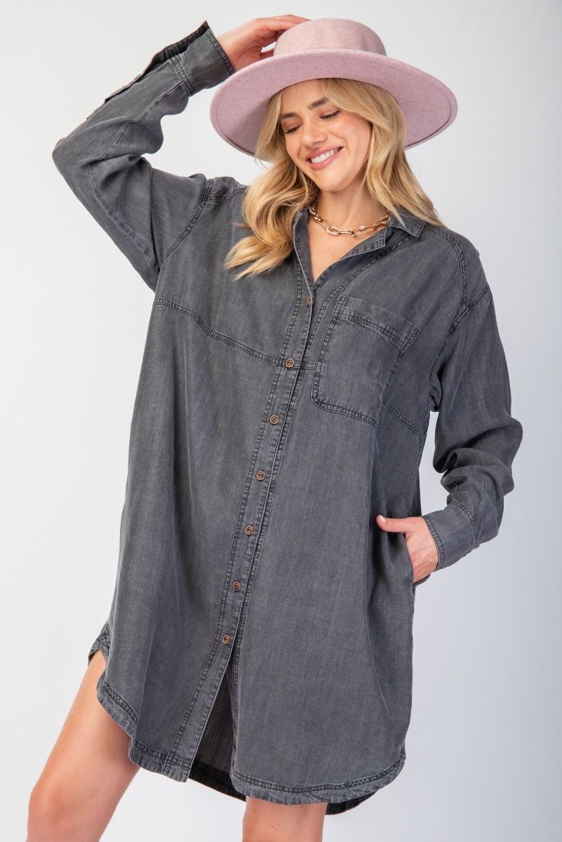 Easel Button Down Washed Chambray Shirt Dress – The Colony Shop