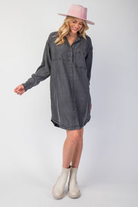 Easel Button Down Washed Chambray Shirt Dress