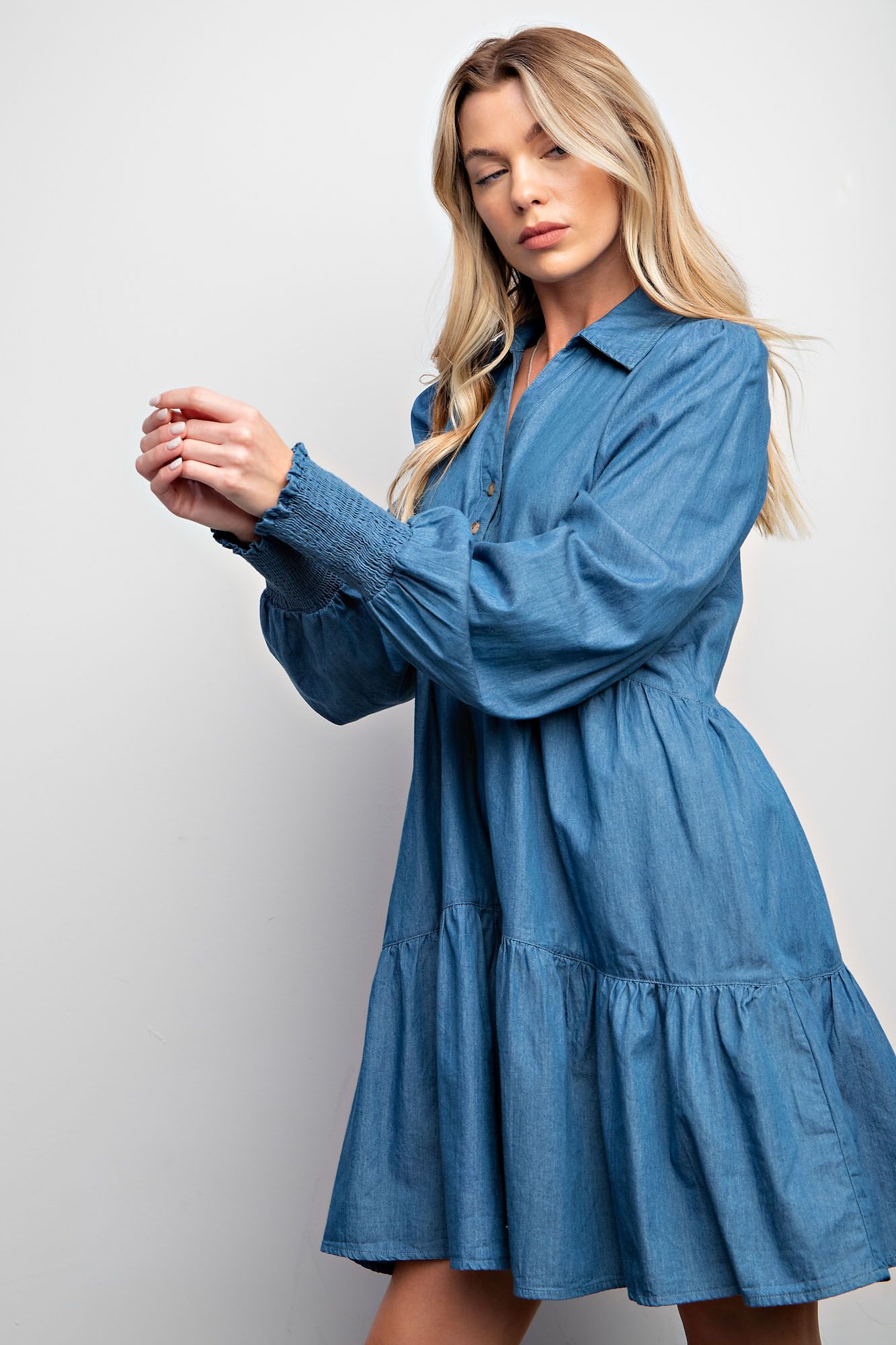 Easel Long Sleeve Washed Denim Dress The Colony Shop Easel Long Sleeve Washed Denim Dress The Colony Shop