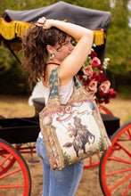 Load image into Gallery viewer, Market of Stars Love Revolution Boho Linen Tote Bag w/ Sun, Horse &amp; Florals
