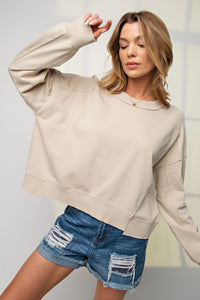 Easel MIneral Washed Terry Pullover with Ribbed Detail