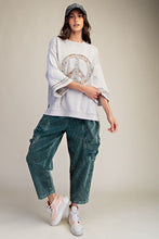 Load image into Gallery viewer, Easel Mineral Washed Terry Floral Peace Sign Pullover
