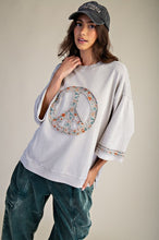Load image into Gallery viewer, Easel Mineral Washed Terry Floral Peace Sign Pullover
