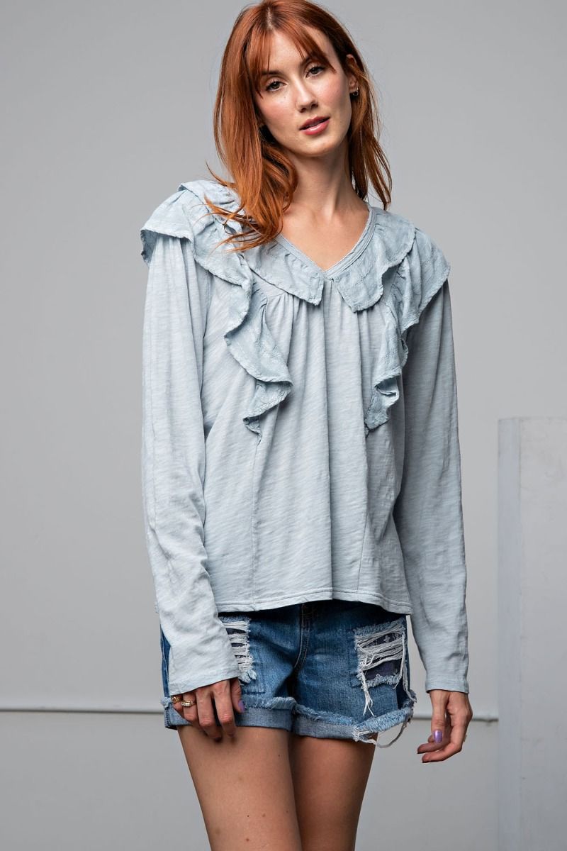 Easel Mineral Washed Ruffle Top