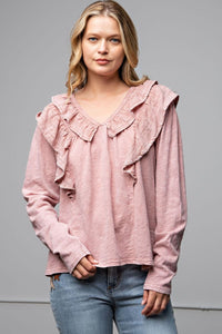 Easel Mineral Washed Ruffle Top