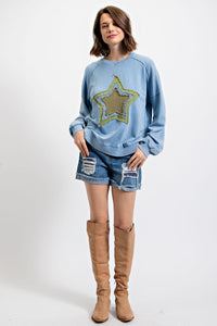 Easel Star Patch Washed Terry Pullover