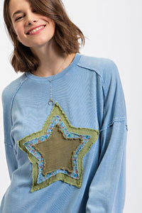 Easel Star Patch Washed Terry Pullover