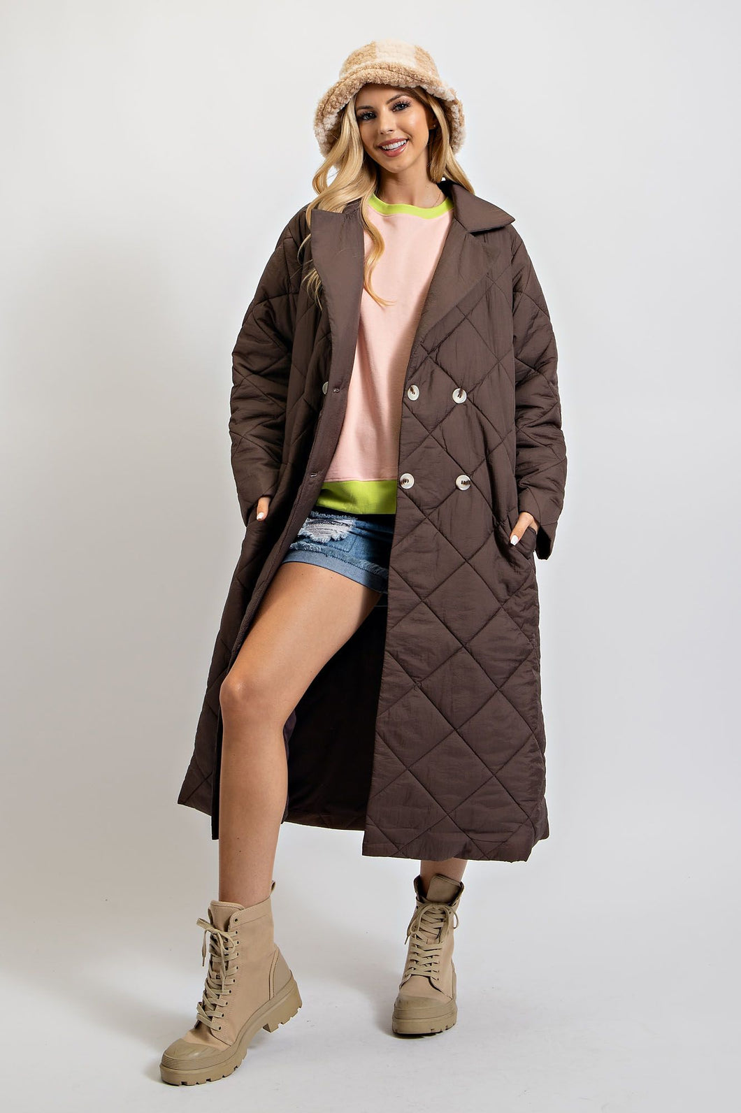 Easel Quilted Long Jacket