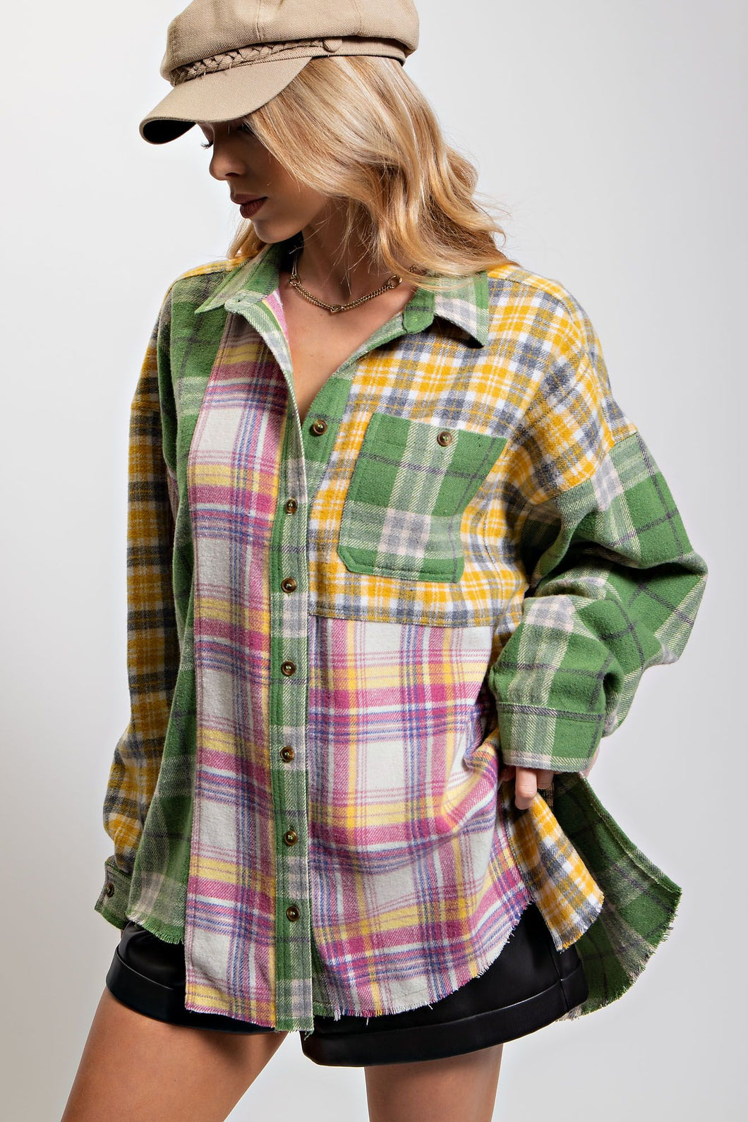 Easel Plaid Button Down Shacket