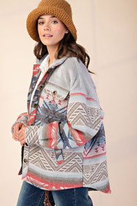 Easel Ethnic Print Button Down Shacket