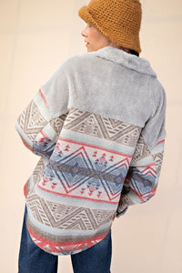 Easel Ethnic Print Button Down Shacket